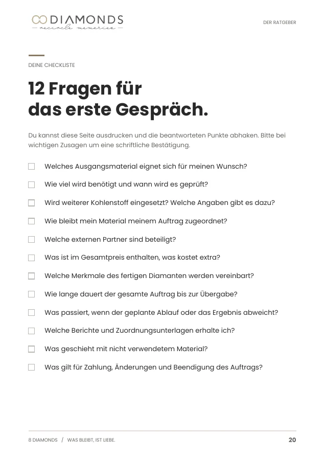 Blick ins Buch: Checkliste mit zwölf Fragen für dein erstes Gespräch
